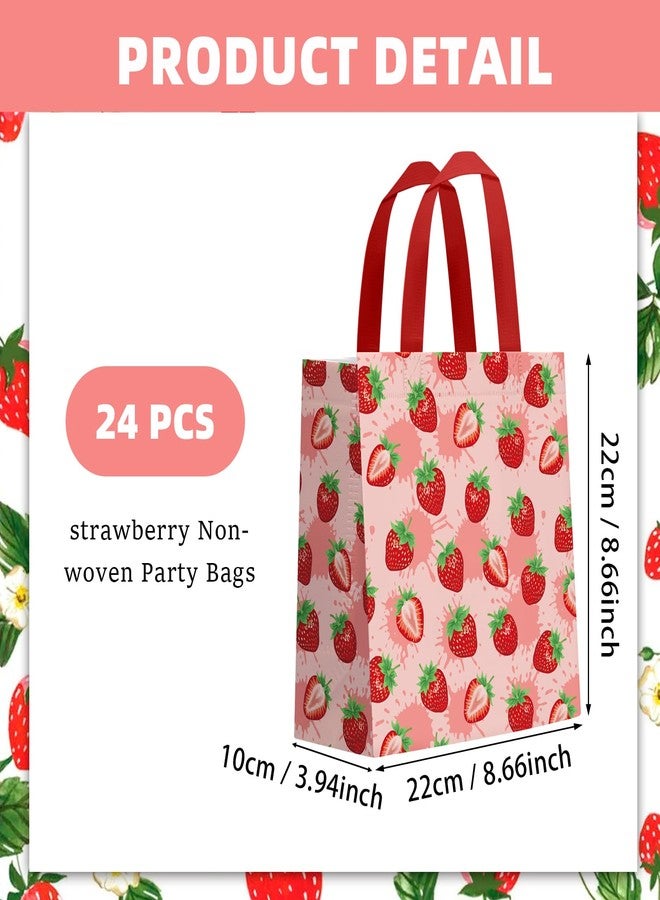KERINGO 24 PCS Strawberry Party Favor Bags Strawberry Party Decorations Red Pink Strawberry Non Woven Candy Goody Treat Bag for Strawberry Fruit Theme Baby Shower Sweet One Strawberry Birthday Wedding Snack Gifts Bags - Image 2
